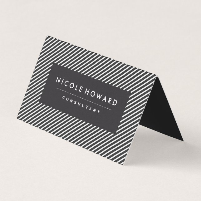 Dark Gray and White Stripes Business Card (Front)