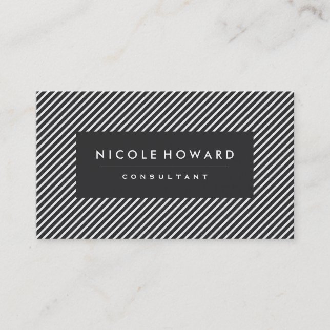Dark Gray and White Stripes Business Card (Front)