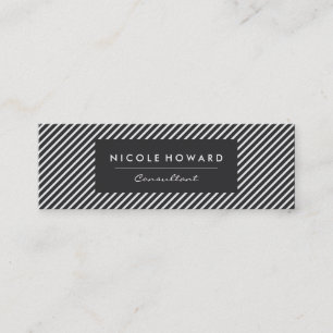 Dark Gray and White Stripes Mini Business Card