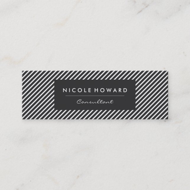 Dark Gray and White Stripes Mini Business Card (Front)