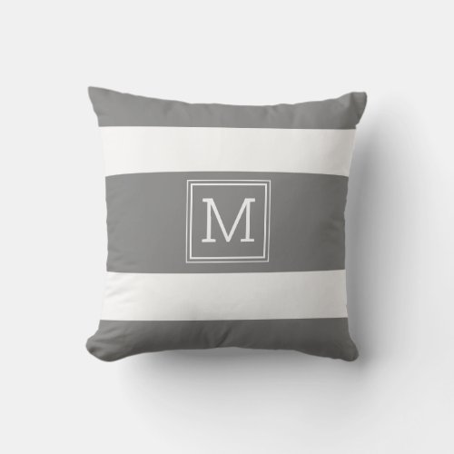 Dark Gray and White Stripes Simple Monogram Outdoor Pillow