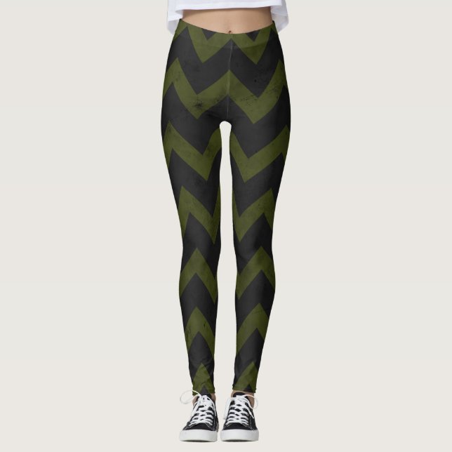  Dark gray army green vintage chevron Leggings (Front)