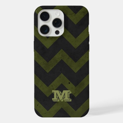 Dark gray army green vintage chevron Monogram iPhone 15 Pro Max Case