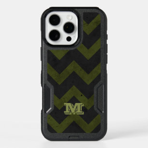 Dark gray army green vintage chevron Monogram iPhone 16 Pro Max Case