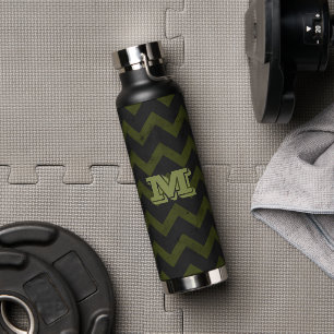 Dark gray army green vintage chevron Monogram Water Bottle