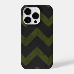 Dark gray army green vintage chevron pattern lines iPhone 14 pro case