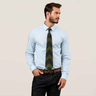 Dark gray army green vintage chevron pattern lines neck tie