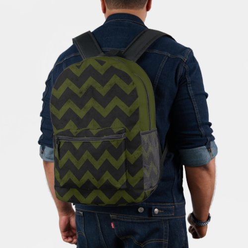 Dark gray army green vintage chevron printed backpack