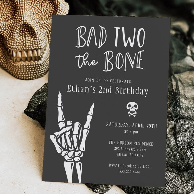 Dark Gray Bad Two The Bone 2nd Birthday Party Invitation (Creator Uploaded)
