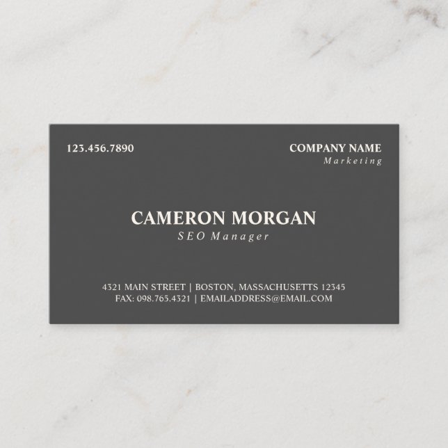Dark Gray Basic Professional Business Card (Front)