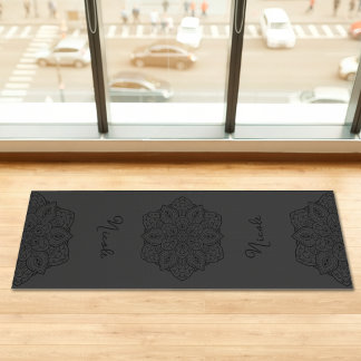 Dark Gray Beautiful Mandala With Custom Name Yoga Mat