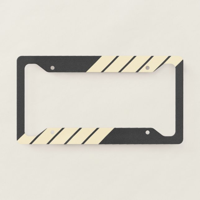 Dark Gray Beige Striped 80s Classic Retro Stripes License Plate Frame (Front)