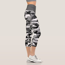 Dark Gray Black And White Camouflage Pattern Capri Leggings Dark Gray Black And White Camouflage Pattern Capri Leggings