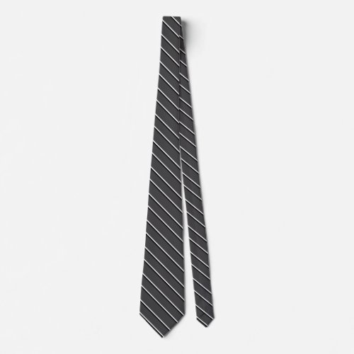 Dark Gray Black and White Diagonal Stripes Neck Tie