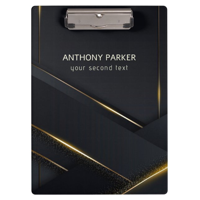 Dark Gray Black & Gold Lines  Clipboard (Front)