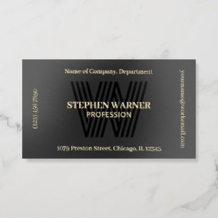 Dark Gray Black Gold Typography Monogram One Sided Foil Business Cards