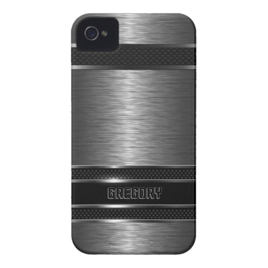 Dark Gray & Black Metallic Brushed Aluminum Look Case-Mate iPhone Case (Back)