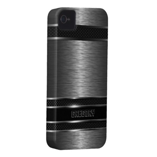 Dark Gray & Black Metallic Brushed Aluminum Look Case-Mate iPhone Case (Back/Right)