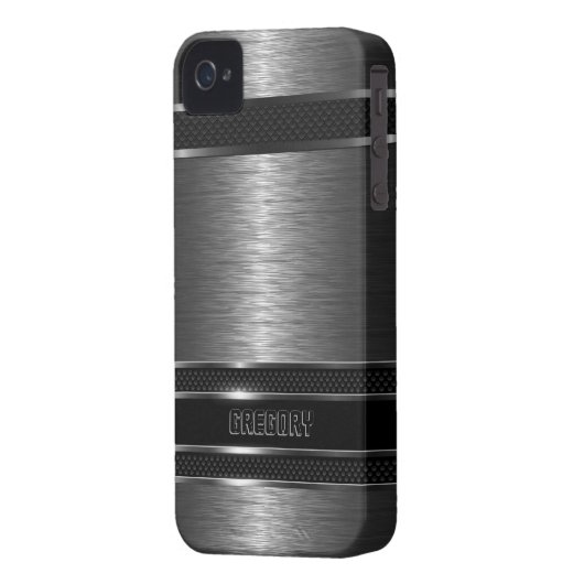Dark Gray & Black Metallic Brushed Aluminum Look Case-Mate iPhone Case (Back Left)