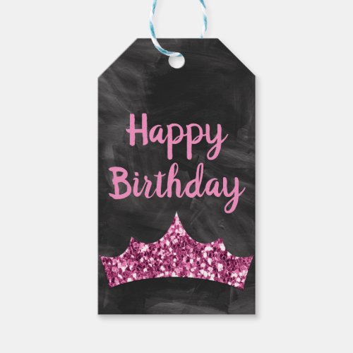 Dark Gray Black paintbrush and Pink Crown Birthday Gift Tags