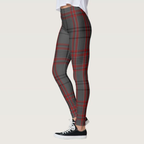 Dark Gray Black Red Giant Tartan Plaid Leggings