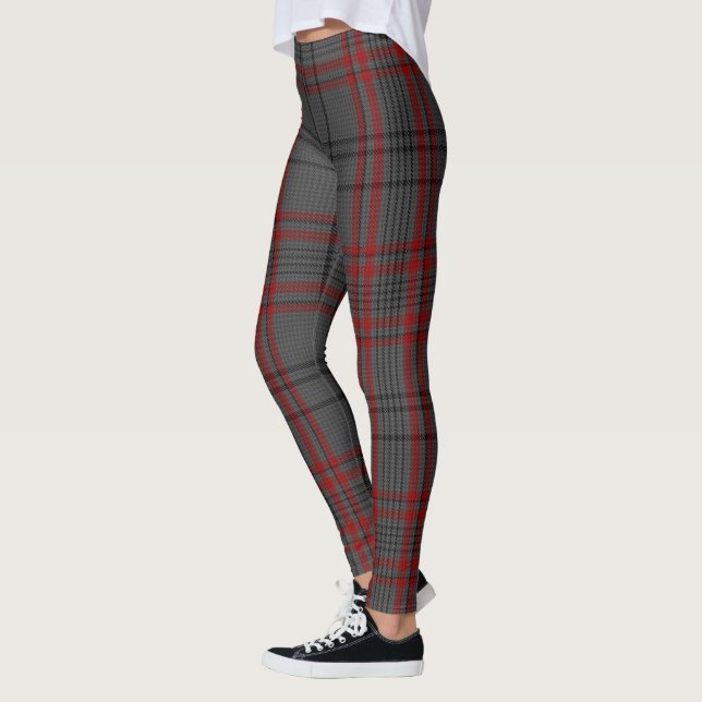 Dark Gray Black Red Giant Tartan Plaid Leggings (Left)