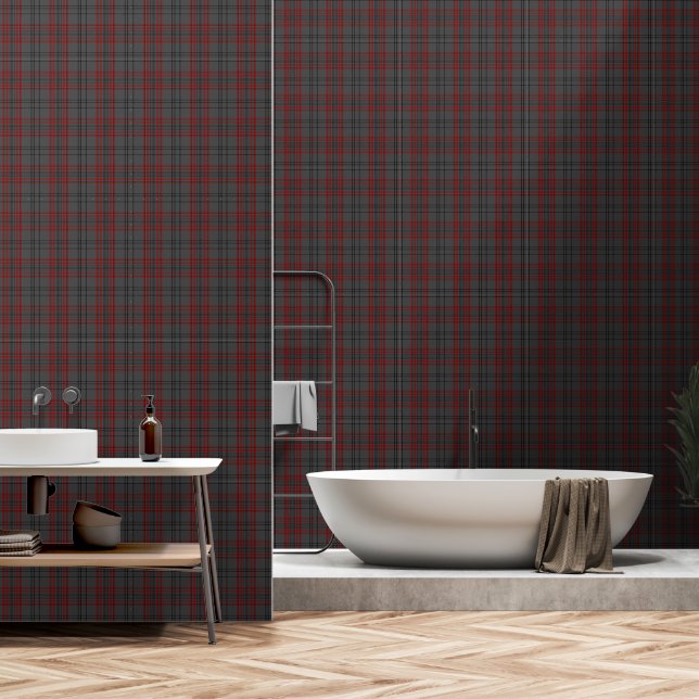 Dark Gray Black Red Large Tartan Plaid Wallpaper (Bathroom)