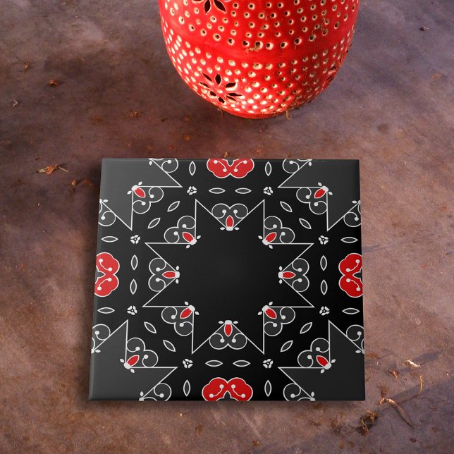 Dark Gray Black Red White Mosaic Geometric Pattern Ceramic Tile (Creator Uploaded)