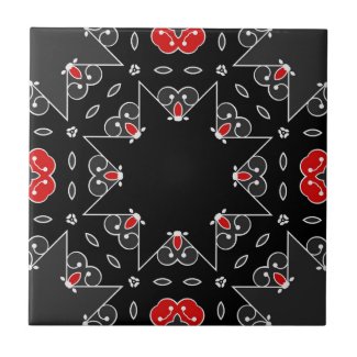 Dark Gray Black Red White Mosaic Geometric Pattern Ceramic Tile