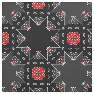 Dark Gray Black Red White Mosaic Geometric Pattern Fabric