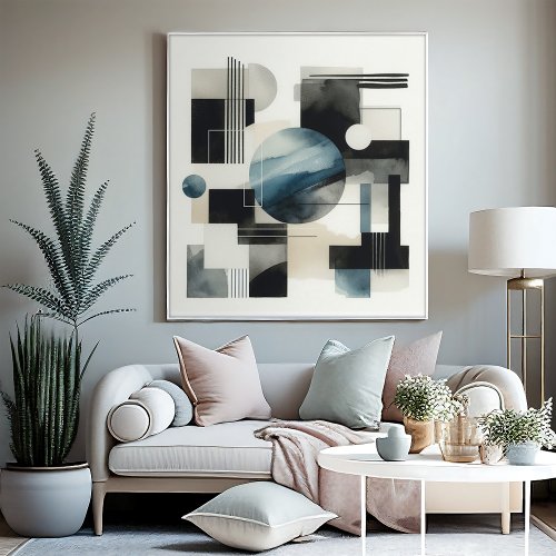 Dark Gray Blue Beige Black Abstract Art Pattern Canvas Print