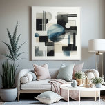 Dark Gray Blue Beige Black Abstract Art Pattern Canvas Print<br><div class="desc">Step into a world where simplicity meets sophistication with this vintage minimalist Bauhaus style inspired wrapped canvas art. The design embodies the Bauhaus principle of form following function, featuring a clean and geometric dark gray, blue, beige, black and white colored abstract shapes art pattern aesthetic that is both timeless and...</div>