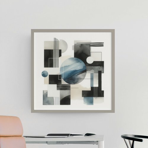 Dark Gray Blue Beige Black Abstract Art Pattern Poster