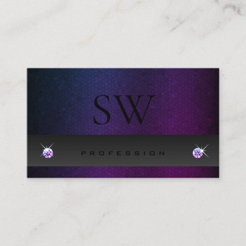 Dark Gray Blue Purple Gradient Pattern Initials Business Card