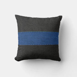 Dark-Gray & Blue Stitched Leather Print Throw Pillow