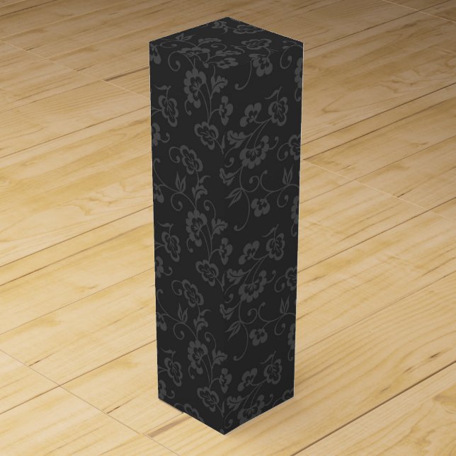 Dark Gray Botanical Floral Pattern Wine Box (Front)