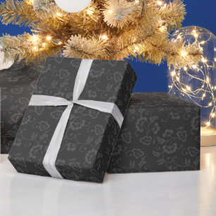 Dark Gray Botanical Floral Pattern Wrapping Paper