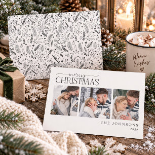 Dark Gray Botanical Newlywed Christmas Photo Holiday Card