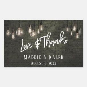 Dark Gray Bricks Edison Lights Love & Thanks Rectangular Sticker