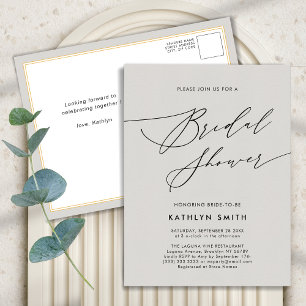 Dark Gray Bridal Shower Minimalist Elegant Script Invitation Postcard