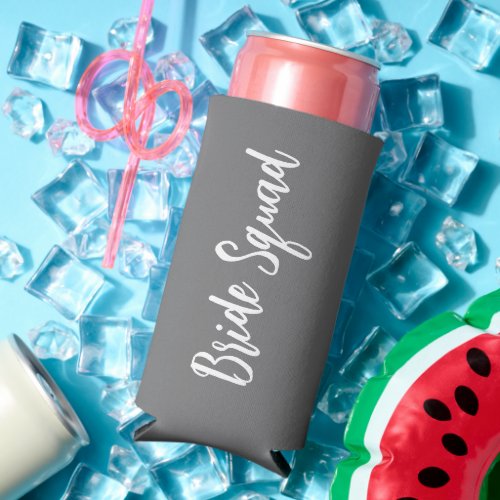 Dark Gray Bride Squad Bachelorette Party Seltzer Can Cooler