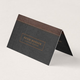 Dark Gray & Brown Stitched Faux Leather Business Card