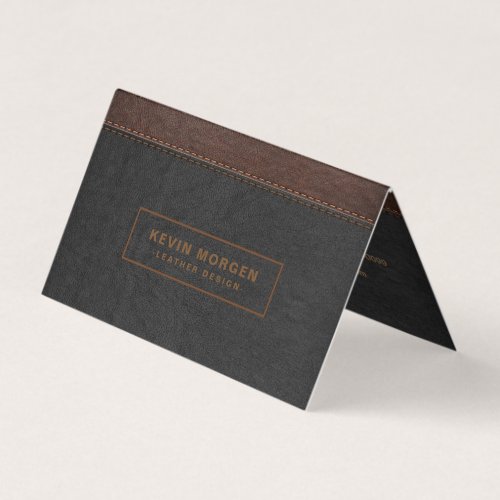 Dark Gray  Brown Stitched Faux Leather Business Card