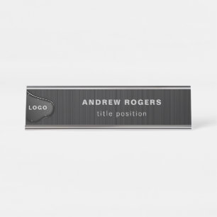 Dark Gray Brushed Metal Desk Name Plate