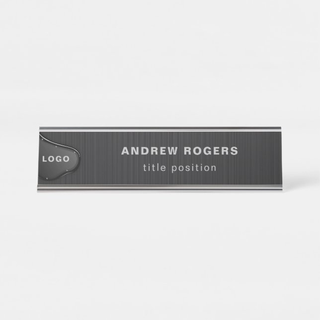 Dark Gray Brushed Metal Desk Name Plate (Front)