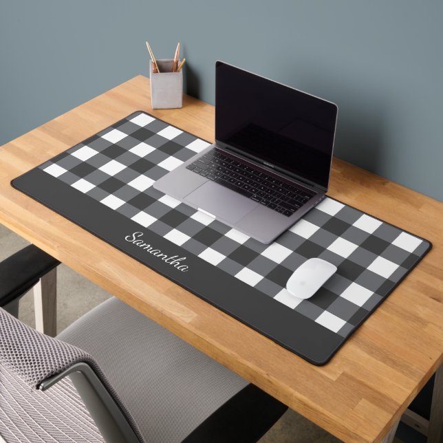Dark Gray Buffalo Plaid Desk Mat (Office 2)
