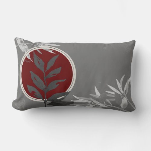 Dark Gray  Burgundy Artistic Watercolor Botanical Lumbar Pillow