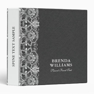 Dark gray Burlap Linen Texture White Vintage Lace 3 Ring Binder
