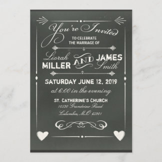 Dark Gray Chalkboard Wedding Invitation with heart