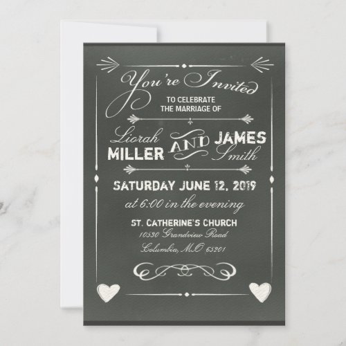 Dark Gray Chalkboard Wedding Invitation with heart